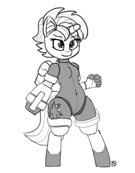 Size: 1280x1635 | Tagged: safe, artist:pabbley, imported from derpibooru, twilight sparkle, alicorn, anthro, crossover, female, mega man (series), megaman, monochrome, sketch, solo, twilight sparkle (alicorn)