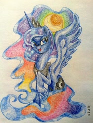 Size: 900x1189 | Tagged: safe, artist:oriwhitedeer, imported from derpibooru, princess luna, female, solo, traditional art