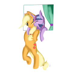 Size: 1327x1356 | Tagged: safe, artist:arnachy, imported from derpibooru, applejack, twilight sparkle, pony, blushing, female, lesbian, licking, mare, shipping, tongue out, twijack