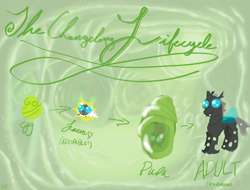 Size: 4698x3570 | Tagged: safe, artist:icarys, imported from derpibooru, changeling, changeling larva, the times they are a changeling, ambiguous gender, changeling egg, cocoon, cuteling, drawn on phone, grub, larva, life cycle, lifecycle, phone drawing, pupa