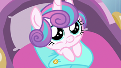 Size: 1280x720 | Tagged: safe, imported from derpibooru, screencap, princess flurry heart, pony, the times they are a changeling, adorable face, baby, baby blanket, baby pony, cuddly, cute, cuteness overload, cutest pony alive, cutest pony ever, daaaaaaaaaaaw, female, flurrybetes, hnnng, safety pin, smiling, snug, solo, weapons-grade cute