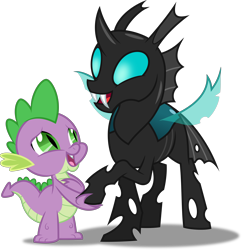 Size: 3872x4000 | Tagged: safe, artist:dashiesparkle, imported from derpibooru, spike, thorax, changeling, the times they are a changeling, .svg available, a changeling can change, absurd resolution, duo, duo male, happy, male, open mouth, simple background, singing, song, transparent background, vector
