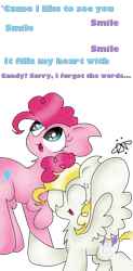 Size: 640x1300 | Tagged: safe, artist:gallantserver, artist:thepegasisterpony, imported from derpibooru, pinkie pie, surprise, dialogue, simple background, smile song, transparent background