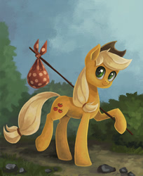 Size: 570x700 | Tagged: safe, artist:asimos, imported from derpibooru, applejack, bindle, female, looking at you, solo