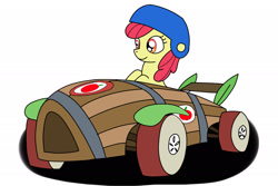 Size: 2500x1673 | Tagged: safe, artist:sunrise-shine-02, imported from derpibooru, apple bloom, the cart before the ponies, cart, female, helmet, simple background, solo, white background