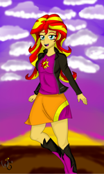 Size: 1916x3200 | Tagged: safe, artist:warriorg04, imported from derpibooru, sunset shimmer, equestria girls, breasts, cloud, female, solo, sunset