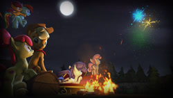 Size: 1920x1080 | Tagged: safe, artist:its-dashi, imported from derpibooru, apple bloom, applejack, rainbow dash, rarity, scootaloo, sweetie belle, 3d, butt, campfire, cutie mark, cutie mark crusaders, fainting couch, fireworks, moon, night, plot, scootalove, sisters, source filmmaker, stars, the cmc's cutie marks