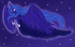 Size: 1280x800 | Tagged: safe, artist:thundersolar, imported from derpibooru, princess luna, female, flying, glowing eyes, large wings, solo, stars