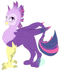 Size: 2125x2527 | Tagged: safe, artist:farewelldecency, imported from derpibooru, twilight sparkle, griffon, female, my little griffon, simple background, solo, species swap, updated, white background