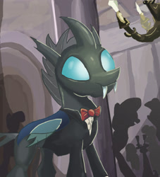 Size: 1000x1100 | Tagged: safe, artist:kixalin, imported from derpibooru, thorax, changeling, the times they are a changeling, blushing, bowtie, clothes, cute, grand galloping gala, male, smiling, solo focus, suit, thorabetes, tuxedo