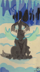 Size: 1353x2405 | Tagged: safe, artist:thorinstrawberry, imported from derpibooru, thorax, changeling, the times they are a changeling, crying, floppy ears, male, sitting, solo, traditional art