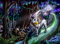 Size: 1024x763 | Tagged: safe, artist:gremlinkun, imported from derpibooru, zecora, zebra, everfree forest, female, forest, solo, tree