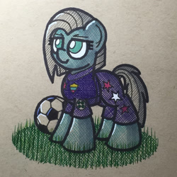 Size: 1280x1280 | Tagged: safe, artist:ashtoneer, imported from derpibooru, oc, oc only, oc:tracy cage, /mlp/, 4chan, 4chan cup, football, solo, traditional art