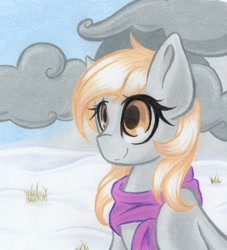Size: 3210x3539 | Tagged: safe, artist:emberslament, imported from derpibooru, derpy hooves, pegasus, pony, clothes, female, mare, scarf, snow, solo, winter