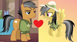 Size: 1598x882 | Tagged: safe, edit, edited screencap, editor:3d4d, imported from derpibooru, screencap, daring do, quibble pants, earth pony, pegasus, pony, daringpants, female, hat, male, mare, shipping, shipping domino, stallion, straight