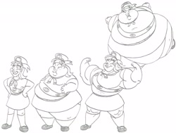 Size: 3267x2467 | Tagged: safe, artist:catstuxedo, imported from derpibooru, tag-a-long, human, charity, chubby cheeks, clothes, fat, female, filly guides, filly scouts, humanized, inflation, monochrome, muscles, puffy cheeks, solo, thin mint, weight gain