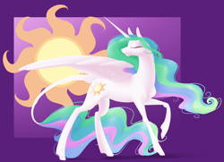 Size: 1280x928 | Tagged: safe, artist:mythpony, imported from derpibooru, princess celestia, eyes closed, female, lineless, raised hoof, solo, sun