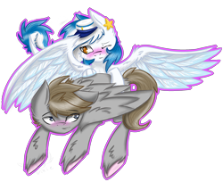 Size: 2034x1657 | Tagged: safe, artist:trixiequeenoffire, imported from derpibooru, oc, oc only, oc:digital dusk, oc:star seeker, hippogriff, pony, male, straight