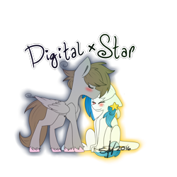 Size: 4000x4000 | Tagged: safe, artist:sydneydraws25, imported from derpibooru, oc, oc only, oc:digital dusk, oc:star seeker, pegasus, pony, female, forehead kiss, kissing, male, mare, stallion, straight, unshorn fetlocks