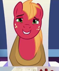 Size: 301x358 | Tagged: safe, imported from derpibooru, screencap, big macintosh, earth pony, pony, dungeons and discords, cute, dungeons and dragons, faic, grin, lidded eyes, lip bite, macabetes, male, ogres and oubliettes, out of context, smiling, solo, stallion, tabletop game