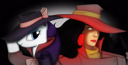 Size: 2250x1150 | Tagged: safe, artist:gennbu, imported from derpibooru, rarity, human, pony, broderbund, carmen sandiego, crossover, duo