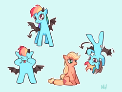 Size: 1231x929 | Tagged: safe, artist:dusty-munji, imported from derpibooru, applejack, rainbow dash, demon, bat wings, devil horns, devil tail, simple background