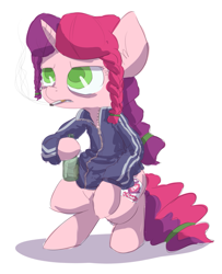 Size: 1047x1287 | Tagged: safe, artist:nobody, imported from derpibooru, oc, oc only, oc:marker pony, bottle, cigarette, gopnik, slav, squatting, tracksuit