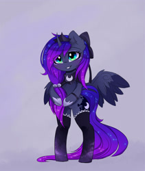 Size: 1280x1517 | Tagged: safe, artist:magnaluna, imported from derpibooru, princess luna, alicorn, pony, bipedal, clothes, cute, female, lunabetes, mare, solo, stockings