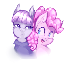 Size: 4081x3919 | Tagged: safe, artist:angrylittlerodent, imported from derpibooru, maud pie, pinkie pie, earth pony, pony, bust, duo, female, mare, sibling love, siblings, simple background, sisterly love, sisters, white background