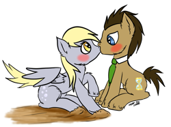 Size: 963x716 | Tagged: safe, artist:cruelunicorn, imported from derpibooru, derpy hooves, doctor whooves, time turner, pegasus, pony, doctorderpy, female, kissing, male, mare, shipping, straight