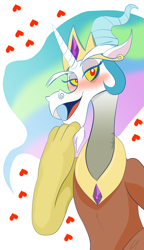 Size: 1000x1739 | Tagged: safe, artist:klondike, imported from derpibooru, discord, dungeons and discords, discord's celestia face, heart, male, solo