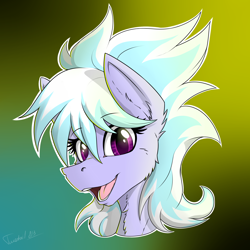 Size: 2000x2000 | Tagged: safe, artist:twotail813, imported from derpibooru, cloudchaser, pegasus, pony, bust, cheek fluff, colored pupils, cute, cutechaser, ear fluff, female, fluffy, gradient background, looking at you, mare, neck fluff, open mouth, portrait, rcf community, smiling, solo