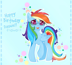 Size: 1793x1625 | Tagged: safe, artist:silvah-chan, imported from derpibooru, rainbow dash, cute, dashabetes, female, glasses, happy birthday, solo