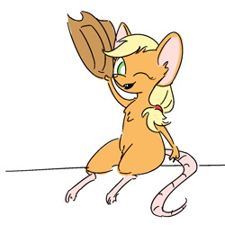 Size: 1200x1200 | Tagged: safe, artist:nobody, imported from derpibooru, applejack, mouse, applejack's hat, applemouse, cowboy hat, female, hat, mousified, one eye closed, simple background, sitting, solo, species swap, white background, wink