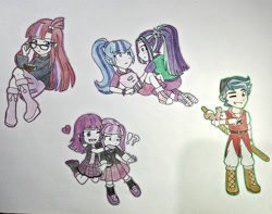 Size: 1825x1436 | Tagged: safe, artist:fantasygerard2000, imported from derpibooru, aria blaze, moondancer, mystery mint, sonata dusk, sunny flare, timber spruce, squirrel, equestria girls, friendship games, legend of everfree, rainbow rocks, alternate clothes, alternate costumes, blushing, clothes, converse, cute, heart, hug, looking at you, one eye closed, shoes, sneakers, wink