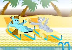 Size: 800x558 | Tagged: safe, artist:lars99, imported from derpibooru, derpy hooves, oc, pegasus, pony, beach, duo, female, mare