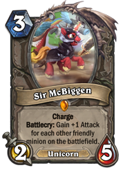 Size: 400x573 | Tagged: safe, artist:assasinmonkey, imported from derpibooru, big macintosh, pony, unicorn, dungeons and discords, card, crossover, hearthstone, legendary, race swap, sir mcbiggen, trading card, trading card game, unicorn big mac