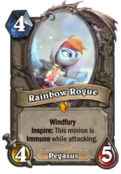 Size: 400x573 | Tagged: safe, artist:assasinmonkey, imported from derpibooru, rainbow dash, pegasus, pony, dungeons and discords, card, crossover, hearthstone, legendary, rainbow rogue, rogue, trading card, trading card game