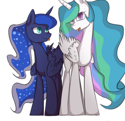 Size: 3300x3200 | Tagged: safe, artist:bravefleet, imported from derpibooru, princess celestia, princess luna, alicorn, pony, :p, cute, female, mare, sillestia, silly, silly pony, tongue out