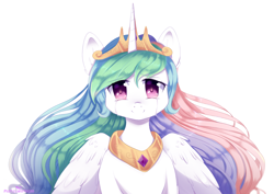 Size: 1280x904 | Tagged: safe, artist:pastelmistress, deleted from derpibooru, imported from derpibooru, princess celestia, crying, looking at you, simple background, smiling, solo, tears of joy, white background