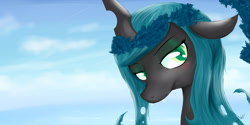 Size: 4000x2000 | Tagged: safe, artist:dashy21, imported from derpibooru, queen chrysalis, changeling, changeling queen, female, floral head wreath, solo