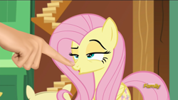 Size: 1920x1080 | Tagged: safe, edit, edited screencap, imported from derpibooru, screencap, fluttershy, pegasus, pony, dungeons and discords, boop, boop edit, cute, faic, female, finger, hand, lidded eyes, mare, open mouth, raised eyebrow, shyabetes, smiling, solo, sweet dreams fuel