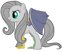 Size: 1753x1466 | Tagged: safe, artist:itsfrompeople, imported from derpibooru, fluttershy, oc, oc:fluttercruel, draconequus, pony, pony pov series, draconequified, female, fluttercruel, flutterequus, mare, simple background, species swap, white background