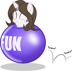 Size: 3000x2918 | Tagged: safe, artist:nxzc88, imported from derpibooru, oc, oc only, oc:pyrisa miracles, pony, unicorn, balloon, bondage, bouncing, encasement, eyes closed, fun, grin, happy, happy bondage, horn ring, inflatable, magic suppression, simple background, smiling, solo, transparent background