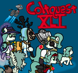 Size: 640x600 | Tagged: safe, alternate version, artist:ficficponyfic, imported from derpibooru, oc, oc only, oc:emerald jewel, cyborg, earth pony, pony, undead, zombie, zony, colt quest, adult, alternate timeline, alternate universe, amulet, armor, blank flank, book, child, clothes, color, colt, cute, cyoa, drool, ear piercing, eyepatch, eyes closed, fire, flying, foal, future, hat, jet, jewelry, key, keychain, logo, machine, magic, male, mask, messy mane, necklace, piercing, portal, possible spoilers, prancing, recap, robe, staff, stallion, steam, sword, title, title card, trotting, weapon