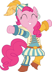 Size: 6128x8556 | Tagged: safe, artist:pink1ejack, imported from derpibooru, pinkie pie, pony, dungeons and discords, absurd resolution, bard, bard pie, bipedal, clothes, eyes closed, fantasy class, female, happy, raised leg, roleplaying, simple background, solo, transparent background, vector