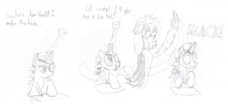 Size: 1416x647 | Tagged: safe, artist:dalekolt, imported from derpibooru, oc, oc only, oc:dalekolt, oc:pandora, pony pov series, artist avatar, monochrome, traditional art