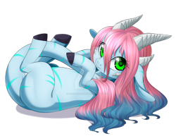 Size: 1024x791 | Tagged: safe, artist:noodlefreak88, imported from derpibooru, oc, oc only, oc:siana, goat, hybrid, cute, eye contact, multiple horns, watermark