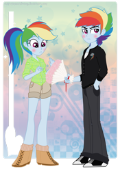 Size: 748x1068 | Tagged: safe, artist:jaquelindreamz, imported from derpibooru, rainbow dash, equestria girls, bouquet, equestria guys, male, rainbow blitz, rule 63, self paradox, self ponidox, selfcest, shipping, straight, tsundere