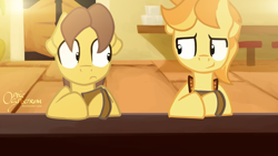 Size: 1280x720 | Tagged: safe, artist:opticspectrum, imported from derpibooru, braeburn, caramel, saloon